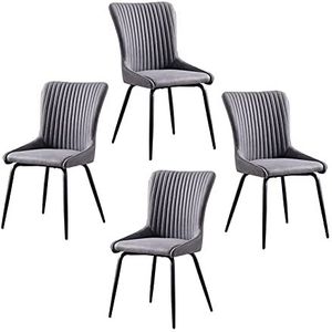 GEIRONV PU Leer Dining Chair Set van 4, 49 × 47 × 90 cm Moderne keuken stoel Metalen benen woonkamer condominium zijkant Eetstoelen (Color : Dark gray)