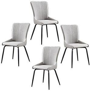 GEIRONV PU Leer Dining Chair Set van 4, 49 × 47 × 90 cm Moderne keuken stoel Metalen benen woonkamer condominium zijkant Eetstoelen (Color : Light gray)