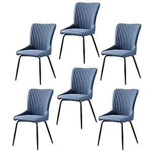 GEIRONV PU Leer eetkamerstoel Set van 6, metalen benen woonkamer condominium zijstoel Moderne keuken stoel 49 × 47 × 90 cm Eetstoelen (Color : Blue)