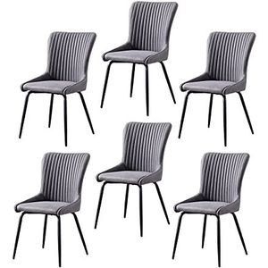 GEIRONV PU Leer eetkamerstoel Set van 6, metalen benen woonkamer condominium zijstoel Moderne keuken stoel 49 × 47 × 90 cm Eetstoelen (Color : Dark gray)