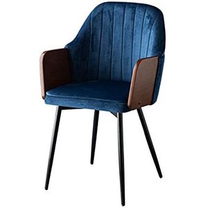 GEIRONV 1 stuks eetkamerstoelen, fluwelen zitting en rugleuning keukenstoelen zwart metalen benen fauteuil woonkamer receptie stoelen Eetstoelen (Color : Blue)
