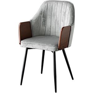 GEIRONV 1 stuks eetkamerstoelen, fluwelen zitting en rugleuning keukenstoelen zwart metalen benen fauteuil woonkamer receptie stoelen Eetstoelen (Color : Light gray)