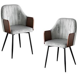 GEIRONV Fluwelen stoel eetkamerstoelen set van 2, zwart metalen benen fauteuil rugleuning keuken stoelen woonkamer receptie stoelen Eetstoelen (Color : Light gray)