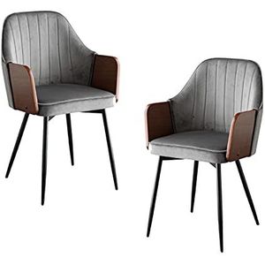 GEIRONV Fluwelen stoel eetkamerstoelen set van 2, zwart metalen benen fauteuil rugleuning keuken stoelen woonkamer receptie stoelen Eetstoelen (Color : Dark gray)