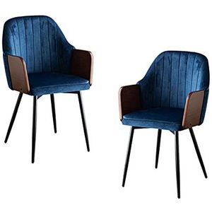 GEIRONV Fluwelen stoel eetkamerstoelen set van 2, zwart metalen benen fauteuil rugleuning keuken stoelen woonkamer receptie stoelen Eetstoelen (Color : Blue)