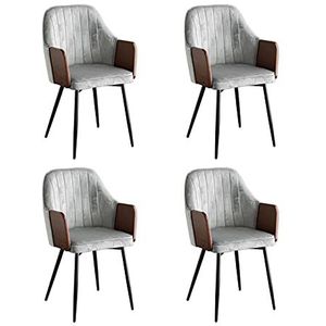 GEIRONV Fluwelen stoel keuken stoelen set van 4, zwarte metalen benen fauteuil rugleuning receptie stoelen woonkamer eetkamerstoelen Eetstoelen (Color : Light gray)