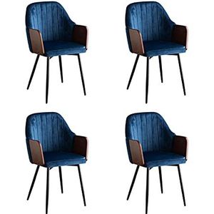 GEIRONV Fluwelen stoel keuken stoelen set van 4, zwarte metalen benen fauteuil rugleuning receptie stoelen woonkamer eetkamerstoelen Eetstoelen (Color : Blue)