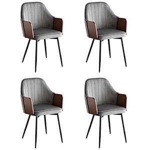 GEIRONV Fluwelen stoel keuken stoelen set van 4, zwarte metalen benen fauteuil rugleuning receptie stoelen woonkamer eetkamerstoelen Eetstoelen (Color : Dark gray)