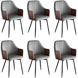 GEIRONV Zwarte metalen poten keuken stoelen set van 6, fluwelen zitting fauteuil rugleuning receptie stoelen woonkamer eetkamerstoelen Eetstoelen (Color : Dark gray)