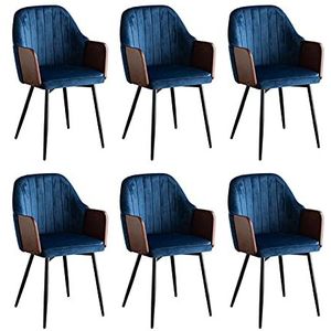 GEIRONV Zwarte metalen poten keuken stoelen set van 6, fluwelen zitting fauteuil rugleuning receptie stoelen woonkamer eetkamerstoelen Eetstoelen (Color : Blue)