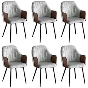 GEIRONV Zwarte metalen poten keuken stoelen set van 6, fluwelen zitting fauteuil rugleuning receptie stoelen woonkamer eetkamerstoelen Eetstoelen (Color : Light gray)