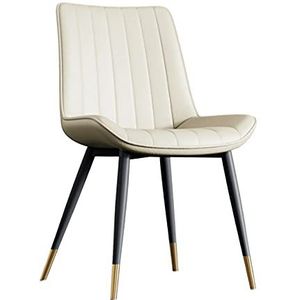 GEIRONV 1 stuks eetkamerstoelen, Pu Leer met metalen benen rugleuning stoelen for cafetaria woonkamer slaapkamer keuken receptie stoel Eetstoelen (Color : Beige)