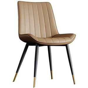 GEIRONV 1 stuks eetkamerstoelen, Pu Leer met metalen benen rugleuning stoelen for cafetaria woonkamer slaapkamer keuken receptie stoel Eetstoelen (Color : Khaki)
