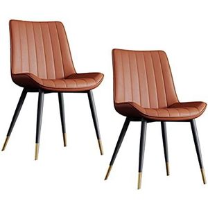 GEIRONV Eetkamerstoelen Set van 2, Pu Leer met metalen benen rugleuning stoelen for woonkamer slaapkamer cafetaria keuken receptie stoel Eetstoelen (Color : Orange)