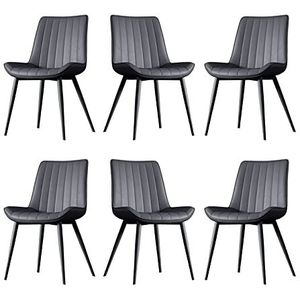 GEIRONV Eetkamerstoelen Set van 6, Pu Lederen zwart metalen poten Computer stoel for woonkamer slaapkamer keuken hoekstoel Eetstoelen (Color : Black)