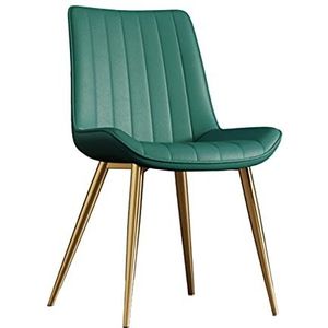 GEIRONV 1 stuk Pu Lederen eetkamerstoelen, for keuken woonkamer slaapkamer appartement make-up stoel goud metalen benen receptie stoel Eetstoelen (Color : Green)