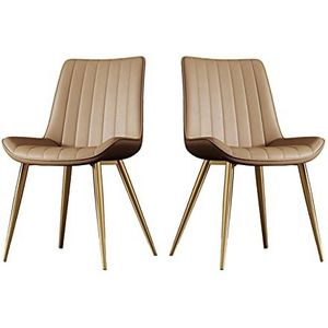 GEIRONV Eetkamerstoelen Set van 2, Pu Lederen goud metalen poten receptie stoel for keuken woonkamer slaapkamer appartement make-up stoel Eetstoelen (Color : Khaki)