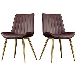 GEIRONV Eetkamerstoelen Set van 2, Pu Lederen goud metalen poten receptie stoel for keuken woonkamer slaapkamer appartement make-up stoel Eetstoelen (Color : Black)