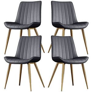 GEIRONV Eetkamerstoelen Set van 4, Pu Lederen goud metalen poten receptie stoel for keuken woonkamer slaapkamer appartement lounge stoel Eetstoelen (Color : Black)