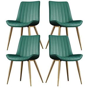 GEIRONV Eetkamerstoelen Set van 4, Pu Lederen goud metalen poten receptie stoel for keuken woonkamer slaapkamer appartement lounge stoel Eetstoelen (Color : Green)