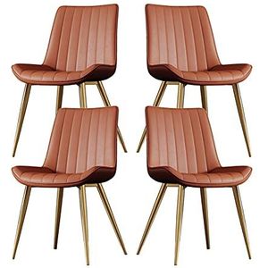 GEIRONV Eetkamerstoelen Set van 4, Pu Lederen goud metalen poten receptie stoel for keuken woonkamer slaapkamer appartement lounge stoel Eetstoelen (Color : Orange)