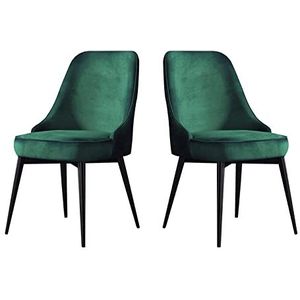 GEIRONV Fluwelen keukenstoelen set van 2, for kantoor lounge dineren slaapkamer make-up stoel met zwarte benen woonkamer stoelen Eetstoelen (Color : Green, Size : Black feet)