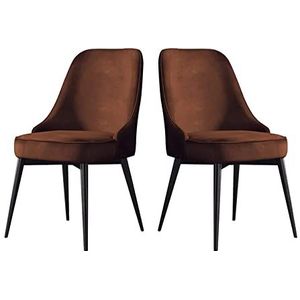 GEIRONV Fluwelen keukenstoelen set van 2, for kantoor lounge dineren slaapkamer make-up stoel met zwarte benen woonkamer stoelen Eetstoelen (Color : Brown, Size : Black feet)