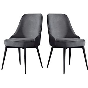 GEIRONV Fluwelen keukenstoelen set van 2, for kantoor lounge dineren slaapkamer make-up stoel met zwarte benen woonkamer stoelen Eetstoelen (Color : Gris, Size : Black feet)