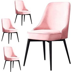 GEIRONV Fluwelen keukenstoelen Set van 4, for kantoor eetkamer make-up stoel met zwarte benen woonkamer loungestoelen Eetstoelen (Color : Pink, Size : Black feet)