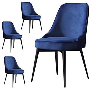 GEIRONV Fluwelen keukenstoelen Set van 4, for kantoor eetkamer make-up stoel met zwarte benen woonkamer loungestoelen Eetstoelen (Color : Blue, Size : Black feet)