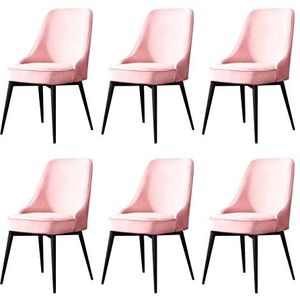 GEIRONV Fluwelen eetkamerstoelen set van 6, for kantoor woonkamer slaapkamer make-up stoel met zwarte benen keuken lounge stoelen Eetstoelen (Color : Pink, Size : Black feet)