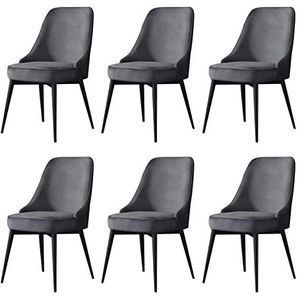 GEIRONV Fluwelen eetkamerstoelen set van 6, for kantoor woonkamer slaapkamer make-up stoel met zwarte benen keuken lounge stoelen Eetstoelen (Color : Gris, Size : Black feet)