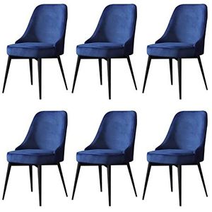 GEIRONV Fluwelen eetkamerstoelen set van 6, for kantoor woonkamer slaapkamer make-up stoel met zwarte benen keuken lounge stoelen Eetstoelen (Color : Blue, Size : Black feet)
