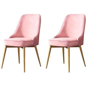 GEIRONV Keukenstoelen Set van 2, for appartement balkon slaapkamer woonkamer stoelen fluwelen met gouden benen make-up stoel Eetstoelen (Color : Pink, Size : Golden feet)