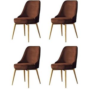 GEIRONV Keukenstoelen Set van 4, for appartement balkon slaapkamer woonkamer make-up stoel fluwelen met gouden benen lounge stoelen Eetstoelen (Color : Brown, Size : Golden feet)