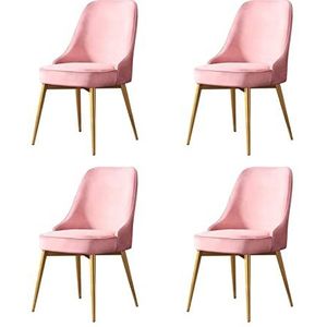 GEIRONV Keukenstoelen Set van 4, for appartement balkon slaapkamer woonkamer make-up stoel fluwelen met gouden benen lounge stoelen Eetstoelen (Color : Pink, Size : Golden feet)