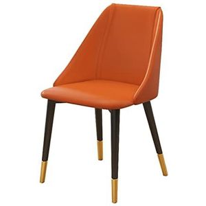 GEIRONV 1 stuks eetkamerstoelen, modern waterdicht Pu Leer woonkamer stoelen met metalen poten slaapkamer balkon lounge stoel Eetstoelen (Color : Orange, Size : Metal feet)