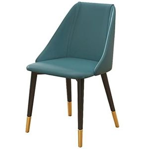 GEIRONV 1 stuks eetkamerstoelen, modern waterdicht Pu Leer woonkamer stoelen met metalen poten slaapkamer balkon lounge stoel Eetstoelen (Color : Blue, Size : Metal feet)