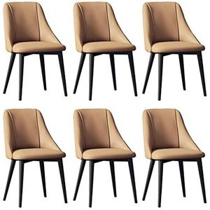 GEIRONV Woonkamer stoelen set van 6, waterdicht Pu Lederen zwarte benen teller stoel appartement balkon moderne keuken eetkamerstoelen Eetstoelen (Color : Coffee, Size : Black legs)