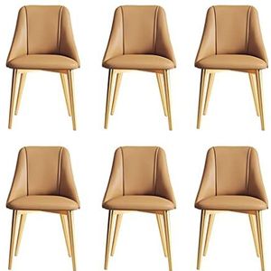 GEIRONV Eetkamerstoelen Set van 6, Pu Lederen gouden benen keuken stoelen woonkamer moderne appartement balkon receptie stoel Eetstoelen (Color : Coffee, Size : Golden legs)