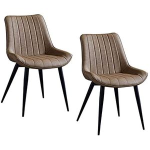 GEIRONV 2 stks eetkamerstoel, gestoffeerde faux lederen stoel metalen benen restaurants woonkamer lounge stoel moderne keuken accentstoel Eetstoelen (Color : Camel)