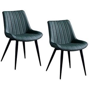GEIRONV 2 stks eetkamerstoel, gestoffeerde faux lederen stoel metalen benen restaurants woonkamer lounge stoel moderne keuken accentstoel Eetstoelen (Color : Green)