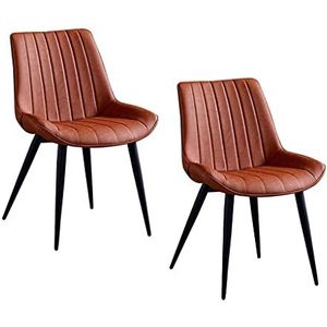 GEIRONV 2 stks eetkamerstoel, gestoffeerde faux lederen stoel metalen benen restaurants woonkamer lounge stoel moderne keuken accentstoel Eetstoelen (Color : Orange)