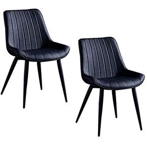 GEIRONV 2 stks eetkamerstoel, gestoffeerde faux lederen stoel metalen benen restaurants woonkamer lounge stoel moderne keuken accentstoel Eetstoelen (Color : Black)