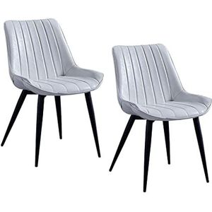 GEIRONV 2 stks eetkamerstoel, gestoffeerde faux lederen stoel metalen benen restaurants woonkamer lounge stoel moderne keuken accentstoel Eetstoelen (Color : White)