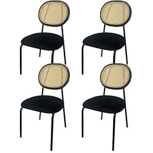 GEIRONV Moderne eetkamerstoelen set van 4, for woonkamer slaapkamer studiestoelen koolstofstalen frame rotan eetkamerstoelen Eetstoelen (Color : Black, Size : 48x45x84cm)
