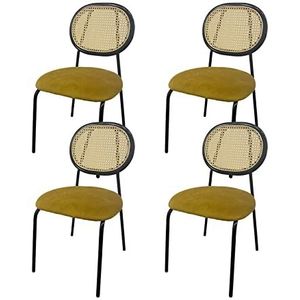 GEIRONV Moderne eetkamerstoelen set van 4, for woonkamer slaapkamer studiestoelen koolstofstalen frame rotan eetkamerstoelen Eetstoelen (Color : Yellow, Size : 48x45x84cm)