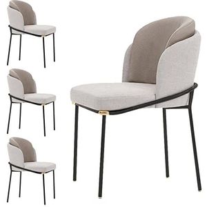 GEIRONV Eetkamerstoelen Set van 4, for Binnenkeuken Eetkamer Thuis Make-up Stoel Huishouden Rugleuning Stoel Gestoffeerde Zijstoel Eetstoelen (Color : Beige+Khaki, Size : 53x59x83cm)