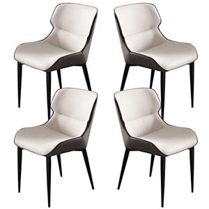 GEIRONV Eetkamerstoelen Set van 4, Modern Minimalisme Huishouden Slaapkamer Balkon Rugleuning Stoel Leer Zwart Been Woonkamer Stoelen Eetstoelen (Color : Beige Grey, Size : 44x50x82cm)