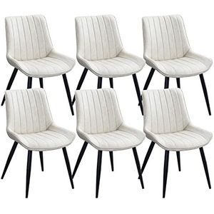 GEIRONV Eetkamerstoelen set van 6, moderne keuken lederen woonkamer zijstoelen koolstofstaal metalen poten studie lounge stoel Eetstoelen (Color : White, Size : 81 * 40 * 53cm)